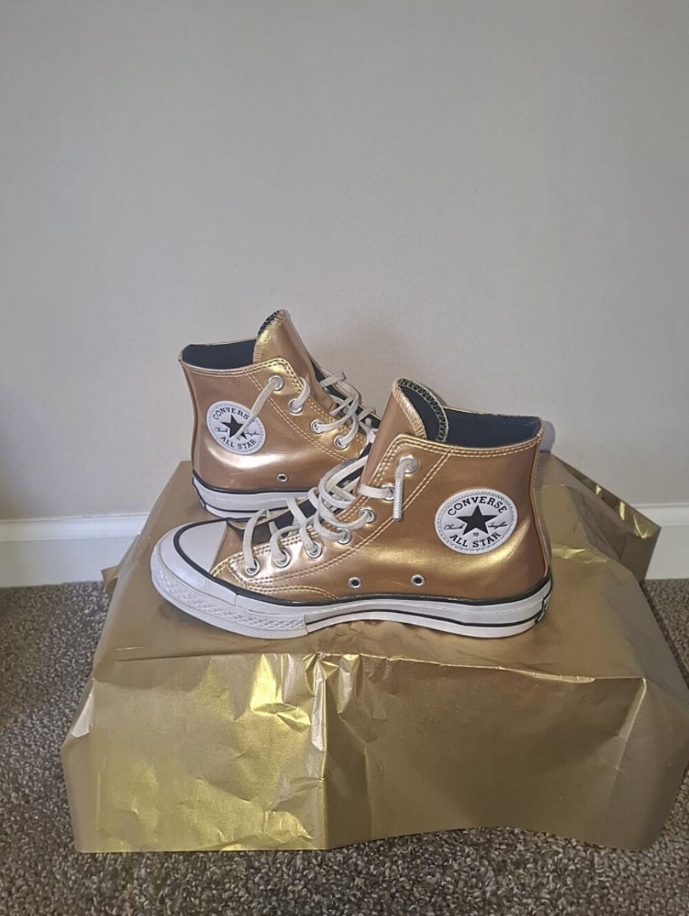 Converse Chuck Taylor All Star Metallic Gold High-Top Sneakers - Women Size 7 - Picture 2 of 8